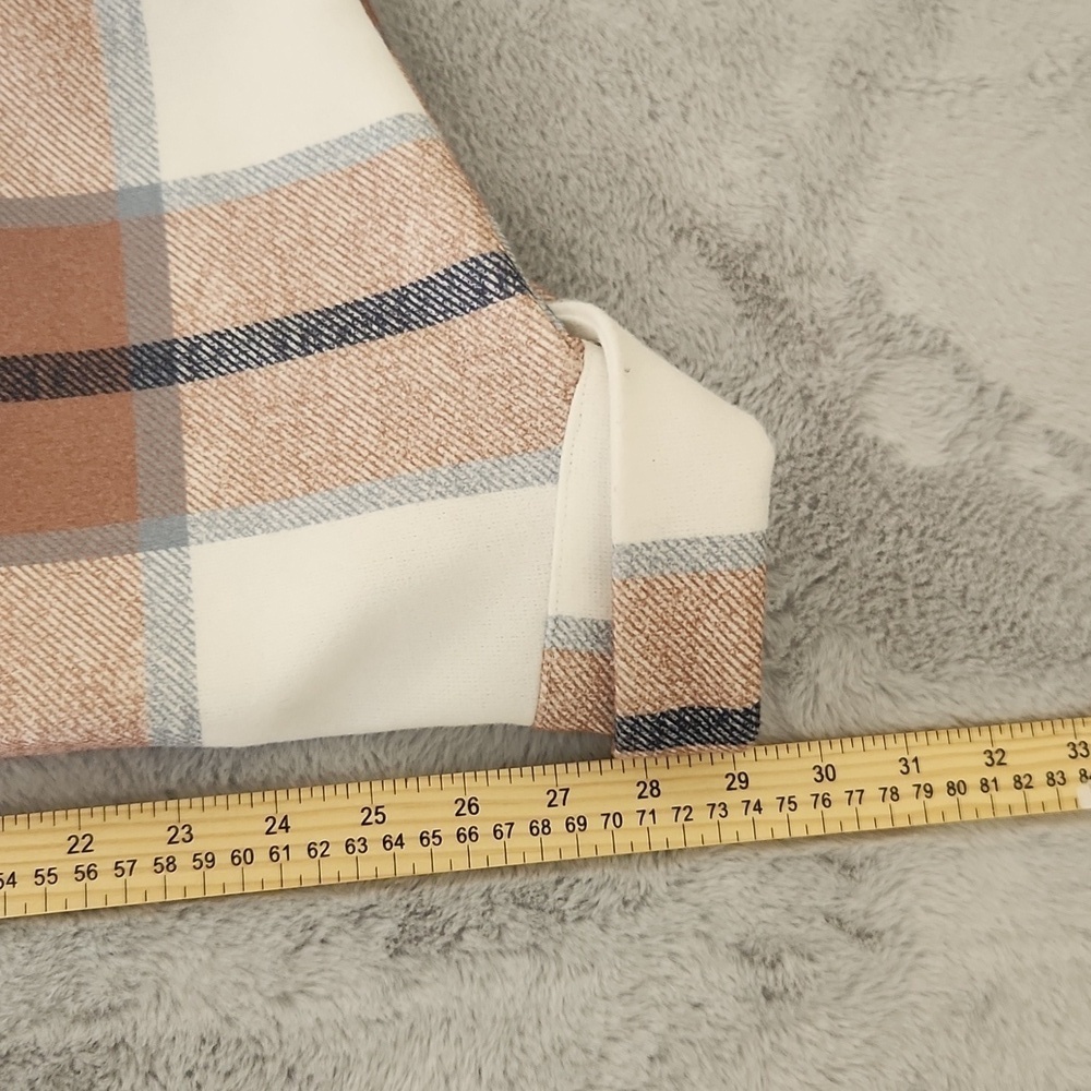Women's Plaid Shacket Shirt Jacket Tan Cream Button Front Overshirt Lightweight - Picture 15 of 15